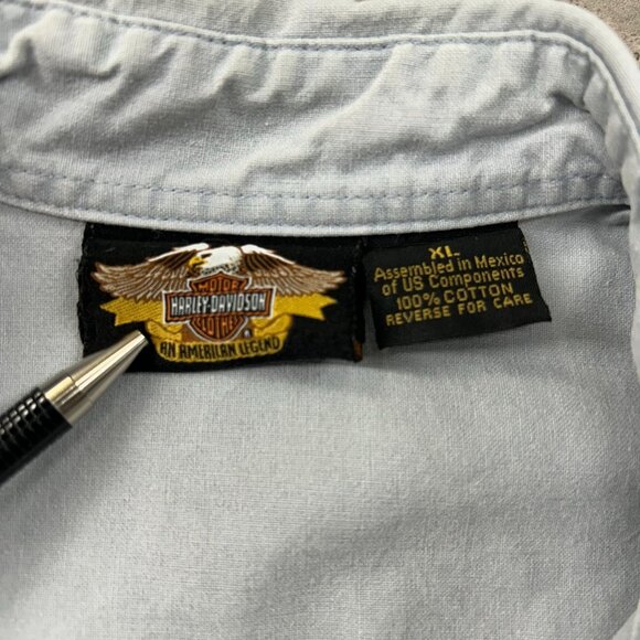 Vintage Harley Davidson Denim Shirt Mens XL Graphic Short Sleeve Button Up Eagle - Picture 5 of 11